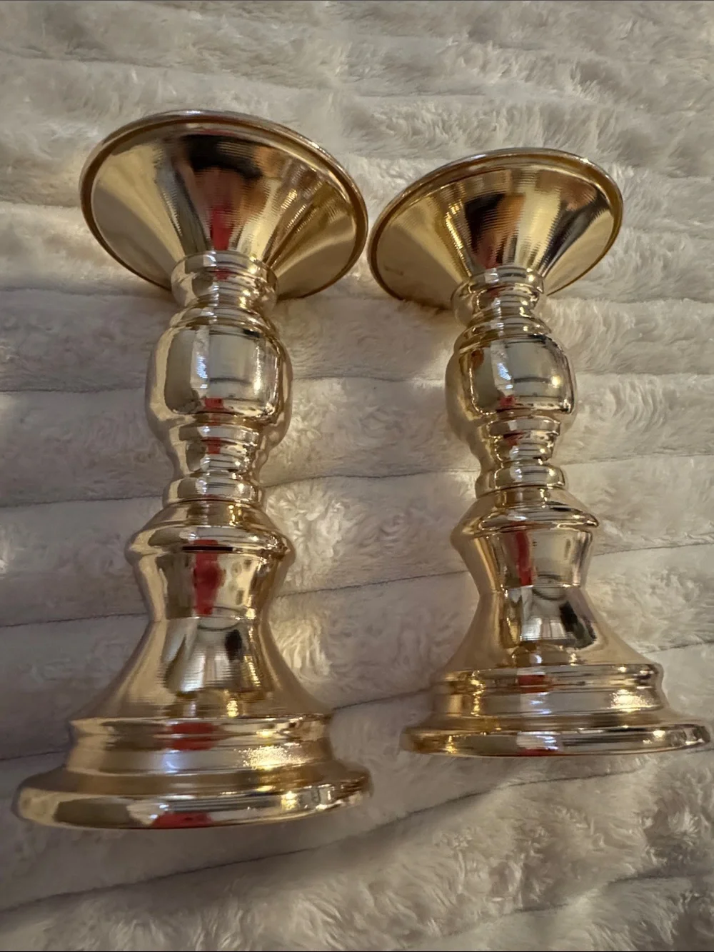Gold Tone Metal Pedestals Candle Holders - Set of 2